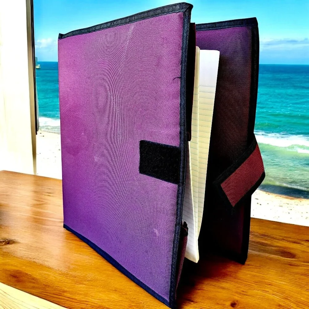 Vintage 90’s 3 Ring Binder Notebook Rugged Burgundy Fabric Paper Pockets